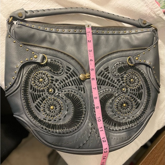 House of Dereon blue gray leather purse Beyoncé label - Picture 7 of 9